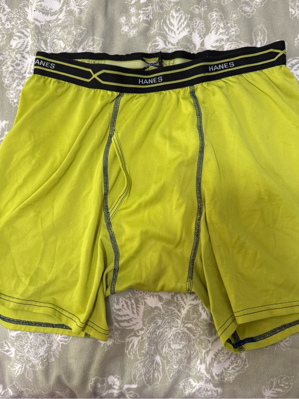 Hanes Men's Neon Yellow Performance Boxer Briefs with Black Waistband